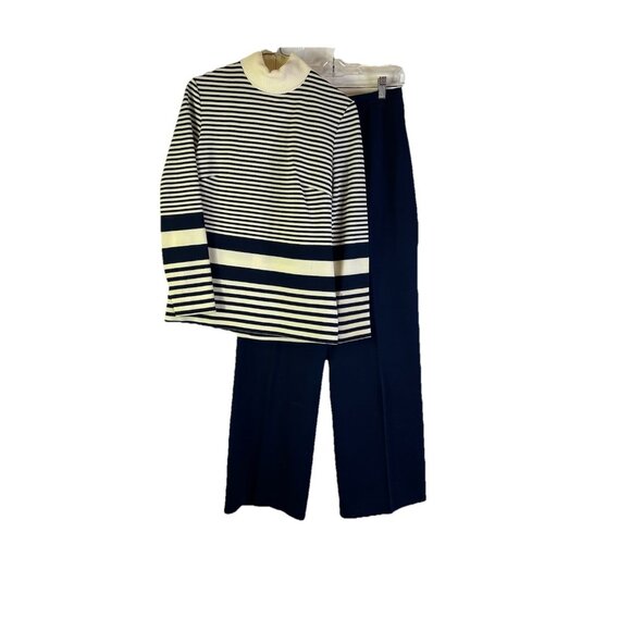 Vintage Pants - Vintage 70s Rockabilly Pant Suit Wide Leg Pants Color Block Sweater